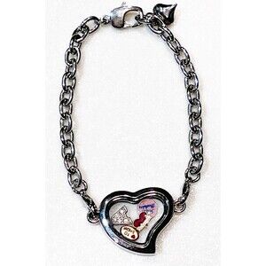 Heart Bracelet with Floating Charms Glass Memory Locket Silver Tone Friends Shop